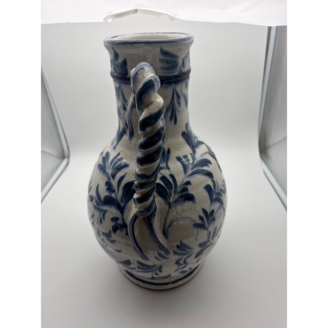 Mid 19th Century Antique Spanish Fajalauza Granada Blue & White Hand Painted Ceramic Jarra 15” For Sale - Image 5 of 8