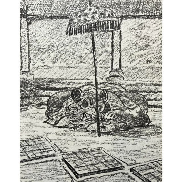 Charcoal Vintage John Van Der Sterren Original Charcoal Drawing of Sayan, Ubud, Bali 20th C. For Sale - Image 8 of 11