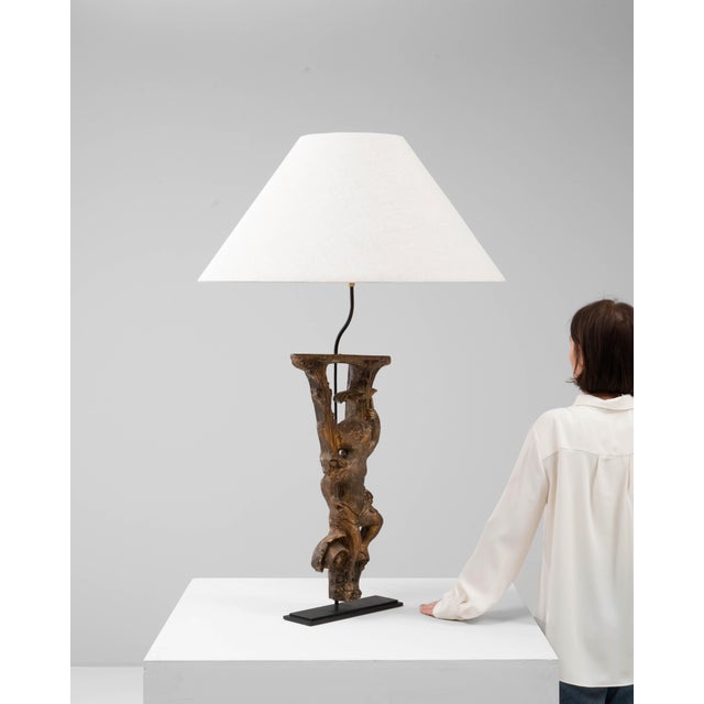 Early 20th Century 1900s Italian Wood Carved Table Lamp On Metal Base For Sale - Image 5 of 18