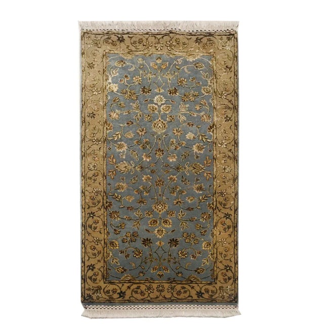 Blue and Gold Yellow Wool & Silk Handmade Jaipur Carpets, 1984, Set of 2 For Sale - Image 12 of 12