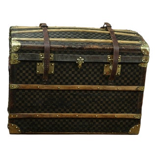 Damier Domed Trunk with Leather Straps, 1920s For Sale