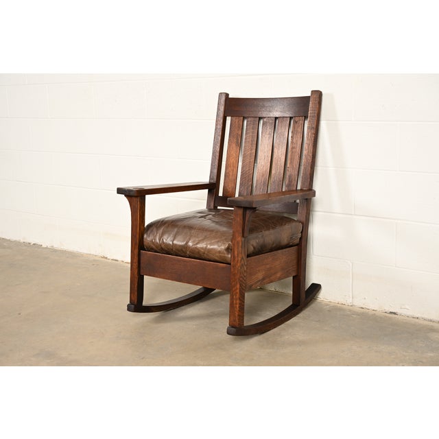 Gustav Stickley Antique Mission Oak Arts & Crafts Rocking Chair, Circa 1910 For Sale - Image 14 of 14