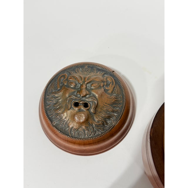 Continental Turned Wood String Jar With Copper Grotesque Mask Lid C. 1900 For Sale - Image 9 of 9