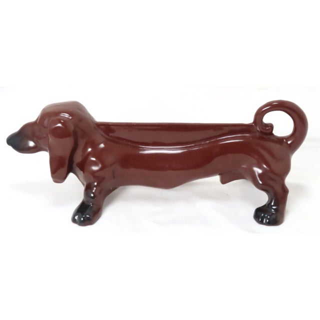 Mid 20th Century Vintage Porcelain Decorated on Cast Iron Dachshund Boot Scraper & Doorstop For Sale - Image 5 of 13