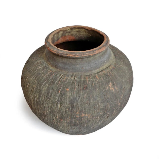 Antique Mongolian handmade ceramic village pot. Original finish with brushed texture and wonderful signs of age.