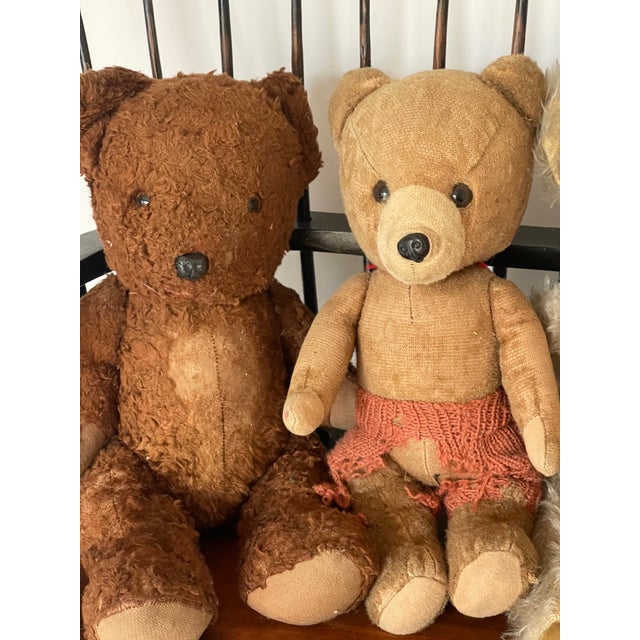 Textile Cute Antique Teddy Bears Collection With Bench For Sale - Image 7 of 9