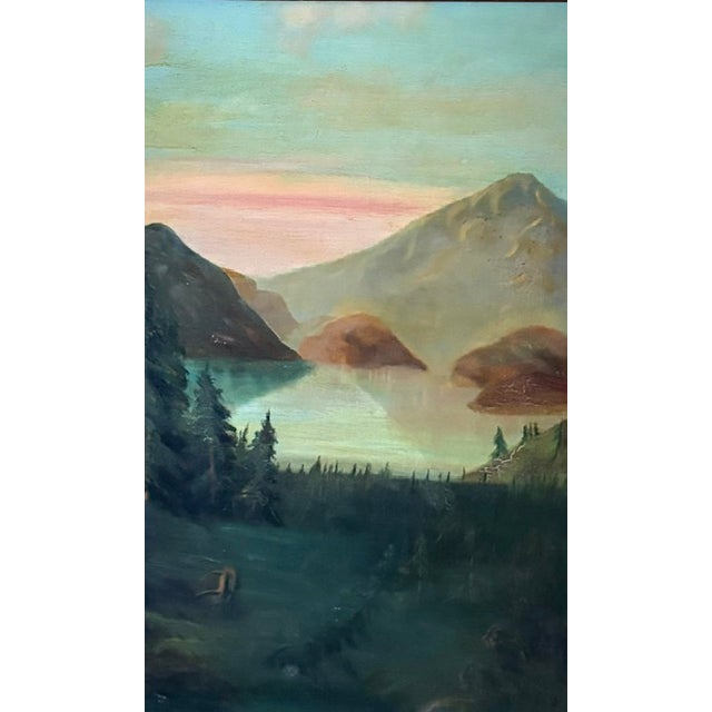 Antique Landscape Painting - Atmospheric Mountains Around a Camp For Sale - Image 11 of 13