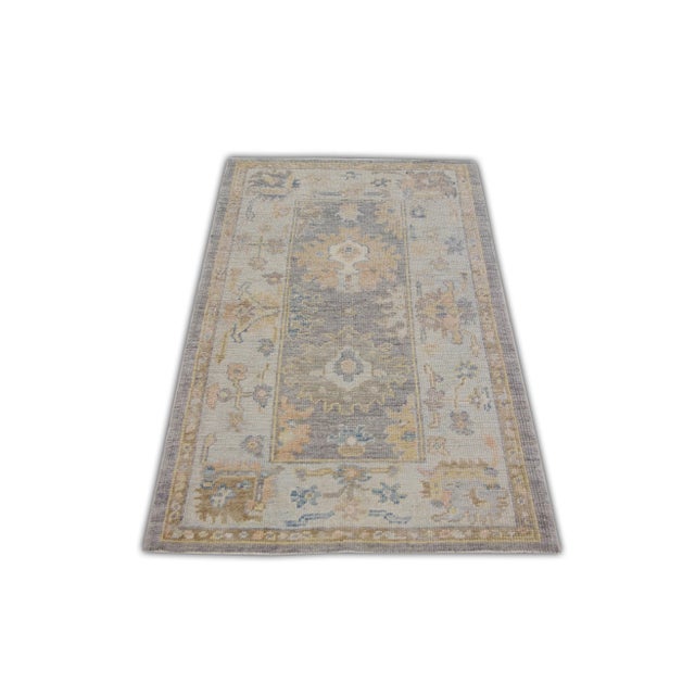 Early 21st Century Gray Multicolor Handwoven Turkish Oushak Rug 3'2" X 5' For Sale - Image 5 of 6