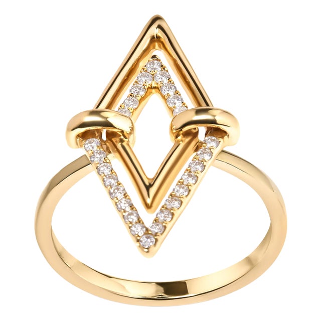 14K Yellow Gold 1/5 Cttw Diamond Double Triangle Ring (G-H Color, SI1-SI2 Clarity) - Size 7 For Sale