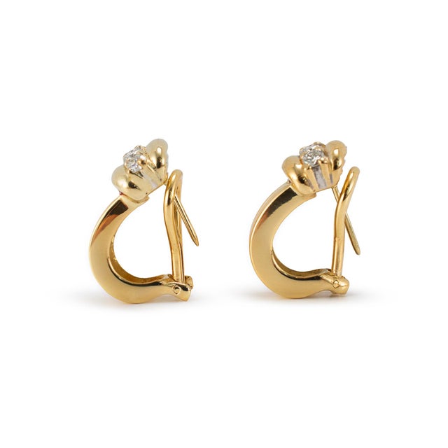Tiffany and Co. Vintage Tiffany & Co. 1995 Atlas 18k Yellow Gold Diamond Huggie Clip on Earrings, Pair For Sale - Image 4 of 9