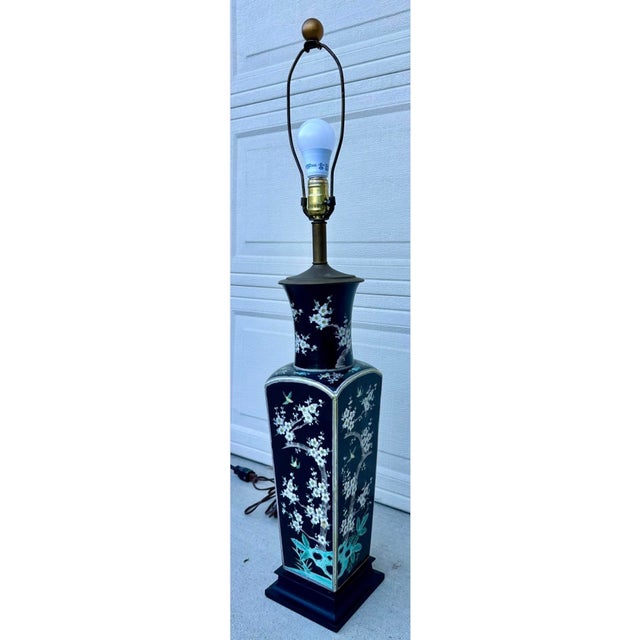 Antique Large Chinese Famille Noire Square Porcelain Vase Table Lamp 36" For Sale - Image 15 of 18