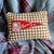 American New Mexico Santa Fe Vintage Red Pennant on New Woven Brown Gingham Throw Pillow For Sale - Image 3 of 4
