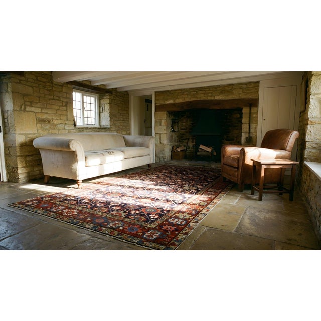 Attractive Antique Persian Rug With Mina Khani Pattern on Navy Background Color and Burgundy Border For Sale - Image 11 of 12
