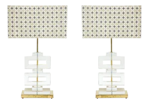 Pair Modern Murano Clear Glass Lamps