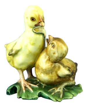 20th Century Ceramic Sculpture Pair of Chicks from Fontanini, Italy, 1920s