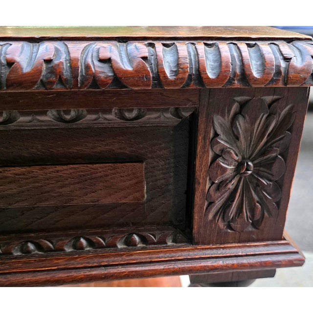 Antique English Jacobean Revival Oak Server With Carved Grotesque Masks and Barley Twist Supports, Circa 1830 For Sale - Image 10 of 18