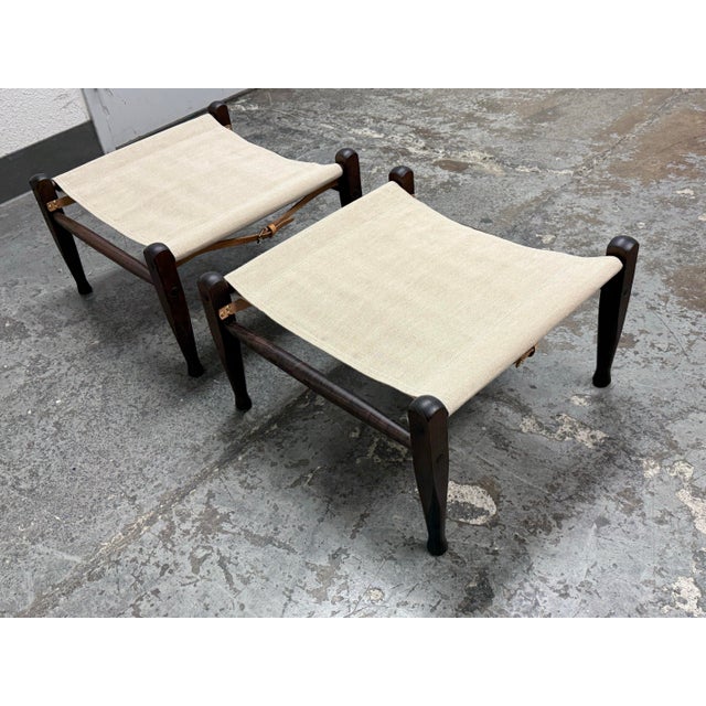 Textile Kaare Klint for Carl Hansen & Son Safari Footstools, Pair For Sale - Image 7 of 12
