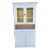 1900s Antique Country Farmhouse White Painted 2 Piece Step Back Hutch Kitchen Cupboard For Sale