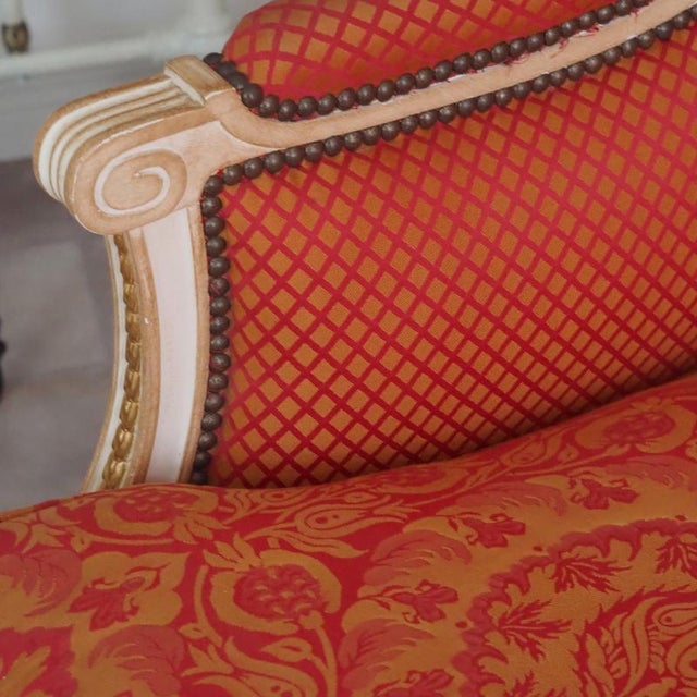 Louis XVI Style 3-Seater Bench with Damask Upholstery from Balzarotti Paris For Sale - Image 11 of 14