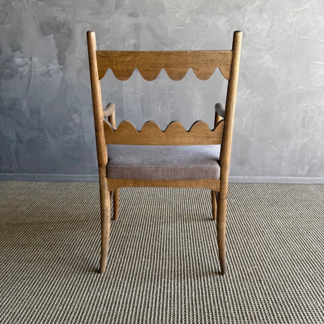 Not Yet Made - Made To Order Oak Open Arm Accent Chair or Dining Chair With Belgian Linen Upholstery For Sale - Image 5 of 9