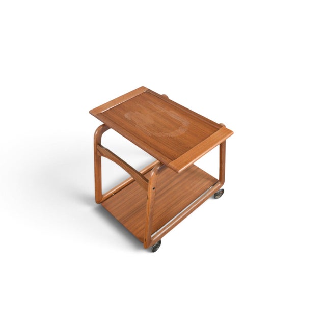 Mid 20th Century Mid 20th Century Danish Modern Flip Top Bar Cart in Teak + Cream Laminate For Sale - Image 5 of 11