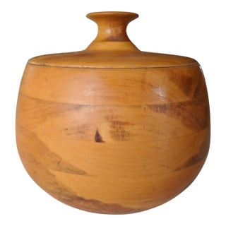 Vintage Mid Century Handcrafted Turned Wood Lidded Bowl For Sale