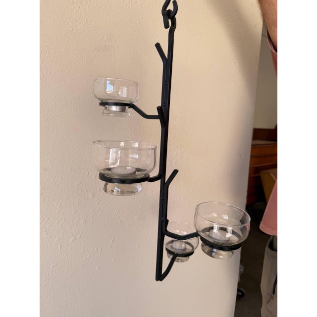 Mid-Century Modern Mid 20th Century Scandinavian Wrought Iron Hanging Candelabra / Candle Holder in the Manner of Erik Höglund For Sale - Image 3 of 9