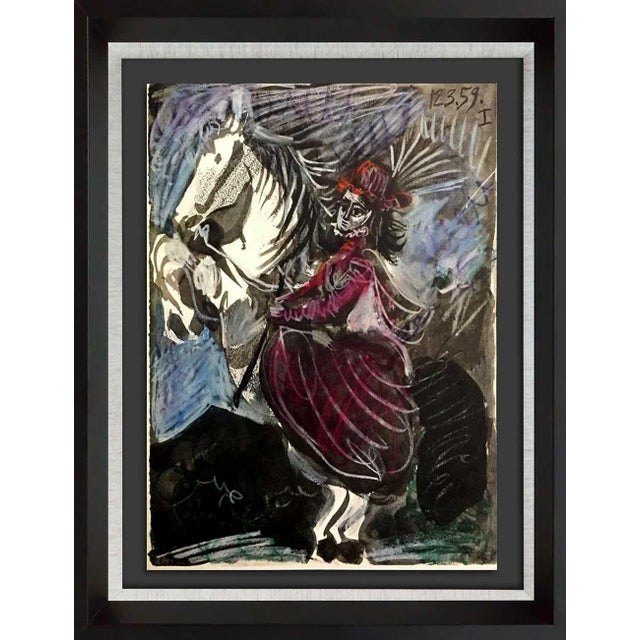 Pablo Picasso 2 Pablo Picasso Lithograph Limited Ed. Jacqueline on Horse (Set of 2) W/Frames For Sale - Image 4 of 7