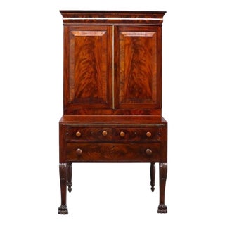 American Empire Classical Flame Mahogany Clawfoot Secretary Desk C1840 For Sale