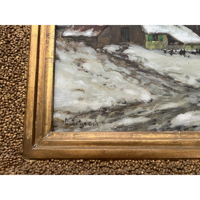 Snowy Village, 1920s, Oil on Canvas, Framed For Sale - Image 4 of 16
