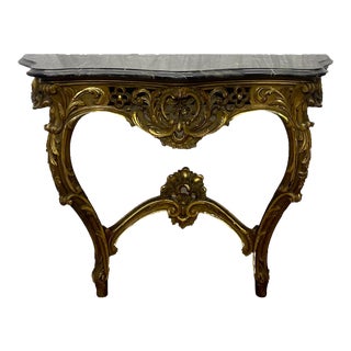 Antique French Rococo Revival Marble Top Giltwood Console Table For Sale