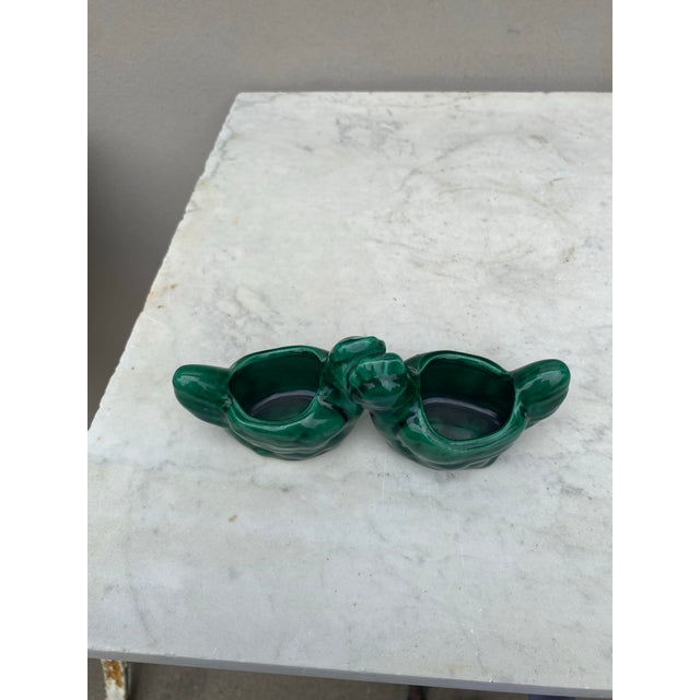 Mid-Century Modern 1950s Mid-Century Green Modern Majolica Hens Salt Cellar Vallauris For Sale - Image 3 of 4