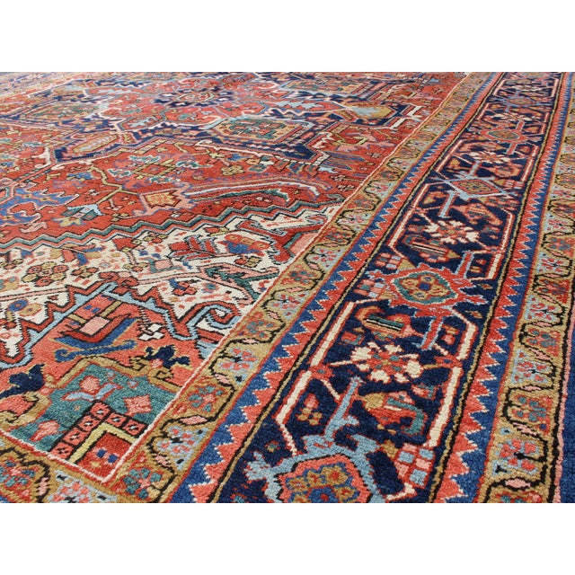 Antique Colorful Persian Heriz Rug With Geometric Patterns and Intricate Design 8'3 X 10'4 For Sale In Atlanta - Image 6 of 8