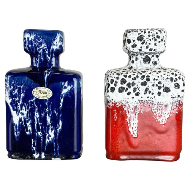 Blue-Red Pottery Fat Lava Glaze WGP Vases by Jopeko, Germany, 1970s, Set of 2 For Sale - Image 18 of 18