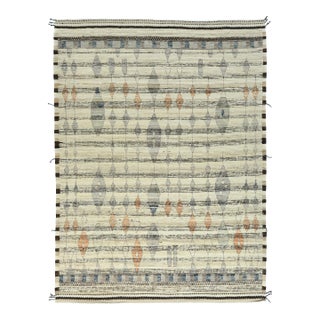 9 X 12 Contamporary Moroccan Style Beige Wool Rug With Geometric Design For Sale
