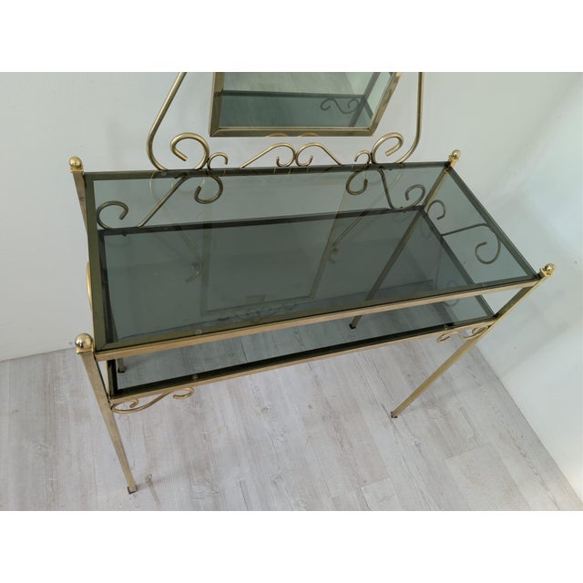 Metal Hollywood Regency Brass Dressing Table, 1970s For Sale - Image 7 of 17