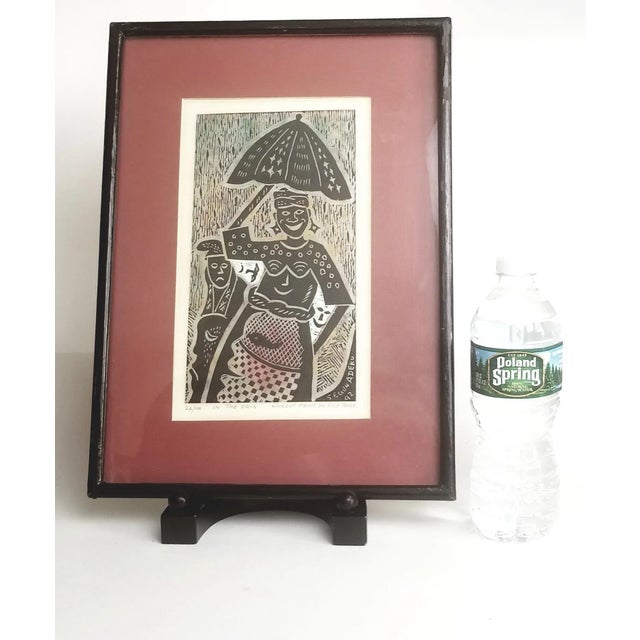 1992 Signed Segun Adeku "In the Rain" Linocut Print on Rice Paper For Sale - Image 9 of 13
