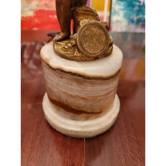 French Antique French Cherub Putti Angel Bronze Onyx Gilt Lamp For Sale - Image 3 of 5