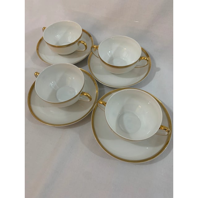 Lovely set of four H. C. Selb Princess pattern bouillon bowls and saucers circa 1930-1939. Bright white china with a wide...