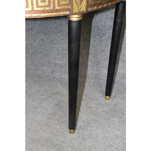 French Pair of Rare Bronze Mounted Ebonized Greek Key Similar Demilune Console Tables For Sale - Image 3 of 11