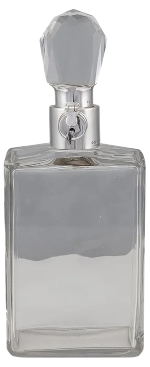 20th Century English Solid Silver & Glass Spirit Decanter with Lock & Key, 1928