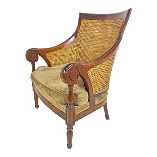 English Regency Style Library Bergere in Mahogany and Cane For Sale