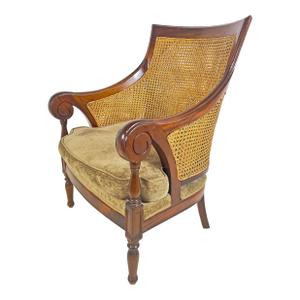 English Regency Style Library Bergere in Mahogany and Cane