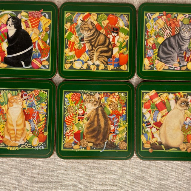 Late 20th Century Pimpernel Coasters of Festive Christmas Cats- Set of 6 For Sale - Image 4 of 7