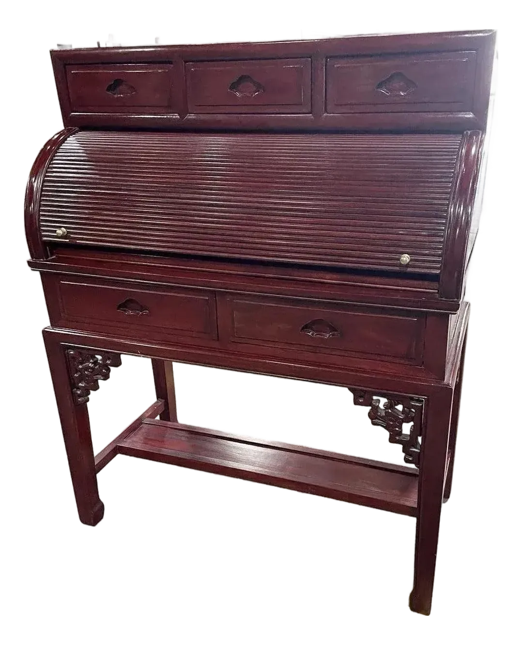 Vintage Authentic Chinese Rosewood RollTop Desk | Chairish