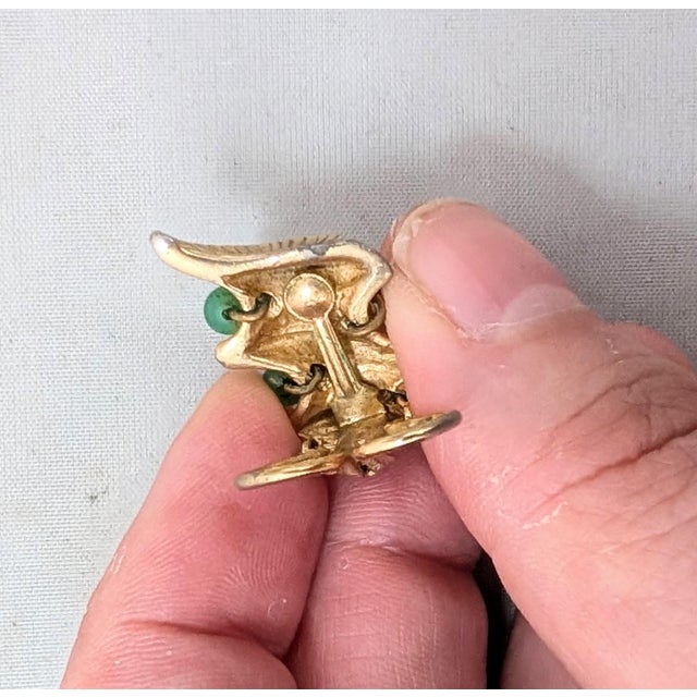 Metal Vintage 1964 Napier Book Piece Goldtone Faux-Jade Clip Earrings- 2 Pieces For Sale - Image 7 of 11