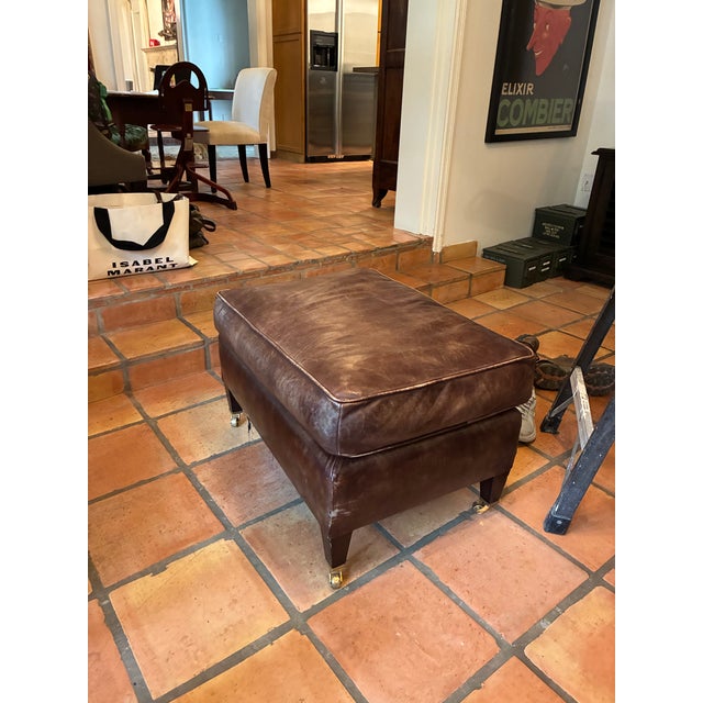 George Smith George Smith Leather Arm Chair and Ottoman For Sale - Image 4 of 6