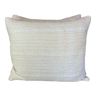 Tapa Stripe Patterned Fortuny Textile Pillows W/ Linen Backs, Pair For Sale
