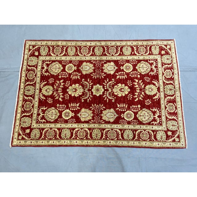 Art Deco Red & Beige Persian-Style Floral Wool Rug, Natural Dyes, 3'4" X 4'11" For Sale - Image 3 of 16