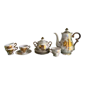 Early 20th Century Opal Lustre Gold Rose Gold Gilding Tea/Coffee Set- 12 Pieces
